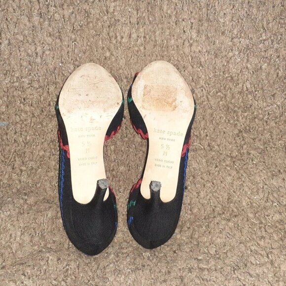 KATE SPADE-Saranne-d'Orsay Peep Toe-Black w/Red Green Blue Rick Rack-Sz 5.5-NM - Picture 7 of 7